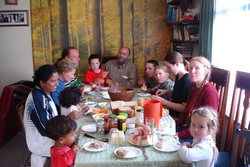 Having dinner with new friends in New Zealand